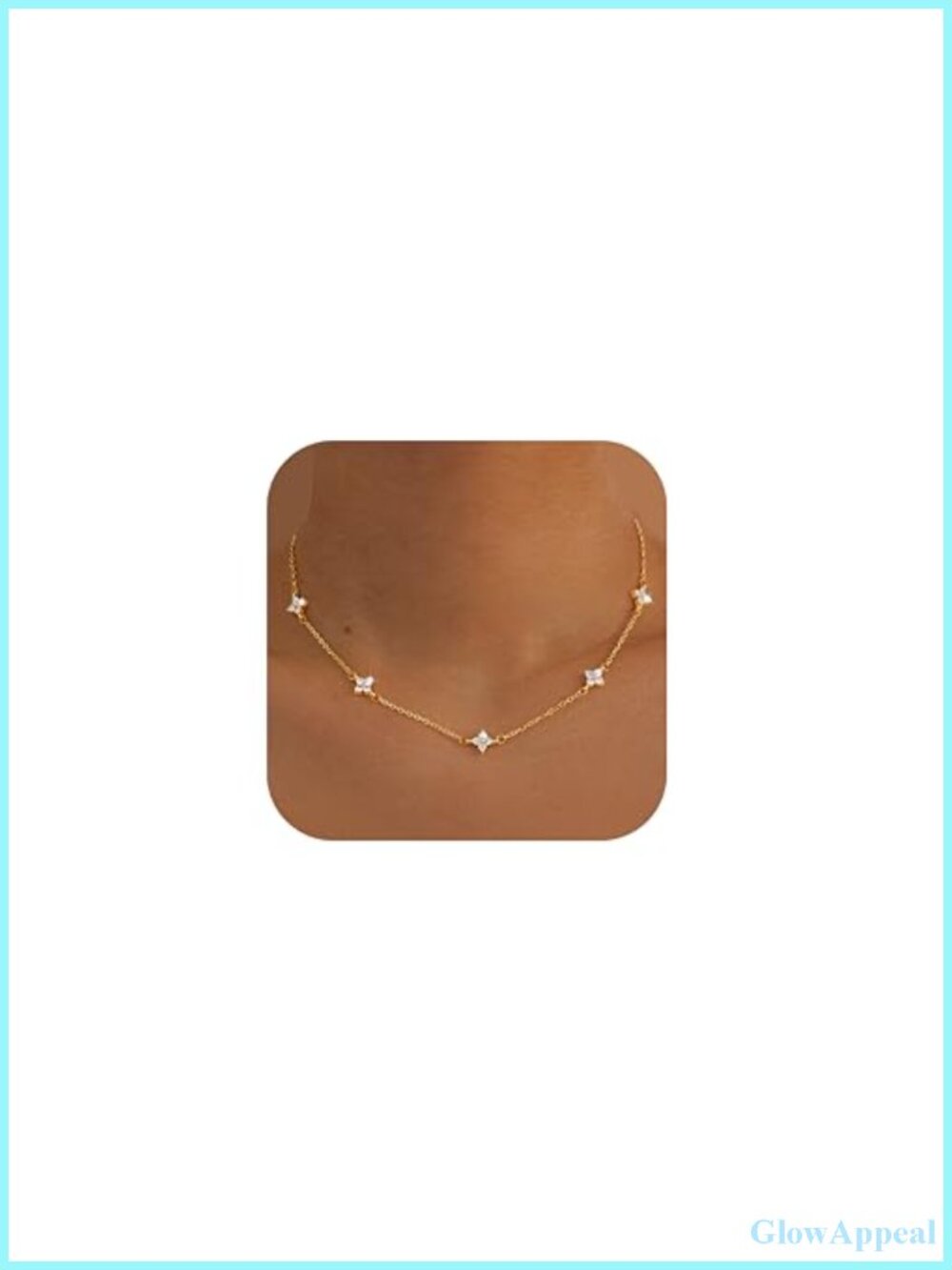 Gold Plated Stainless Steel Choker Necklace Cubic Zirconia Floral Pendant